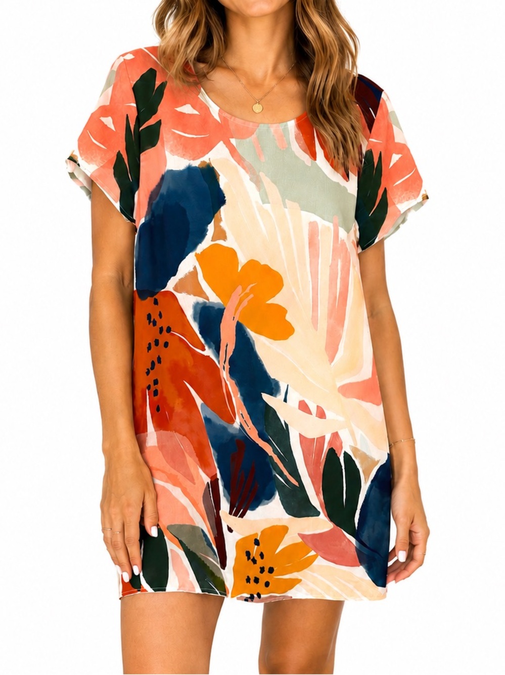 MINKPINK Abstract Tropical Floral Shift Dress Sz S Resort Summer Beach Boho Chic